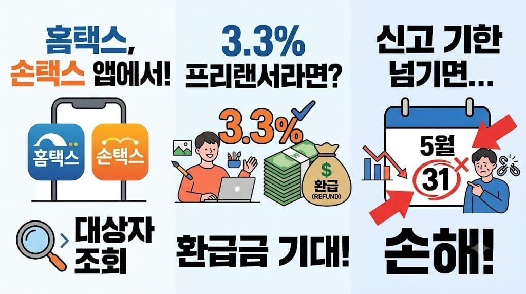 홈택스·손택스 종합소득세 대상자 조회 및 프리랜서 환급금 신청 안내